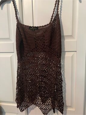 💕Gift$10🍭NEW Julie Sexy Brown Crochet fishnet  swim cover up